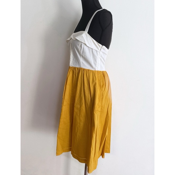 NWT Anthropologie Maeve Vappu Whote & Mustard Yellow Colorblock Retro Dress 2 - Picture 6 of 8